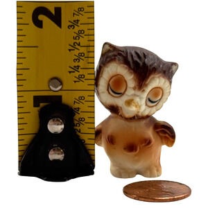 Vintage Owl Figurine Miniature Animal Sleepy Closed Eyes Josef Originals 1.5” H